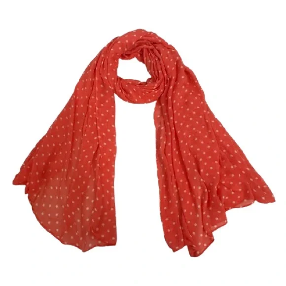 JCP Coral & White Polka Dot Viscose Wraparound Beach & Multi Purpose Wear Scarf - Picture 5 of 13